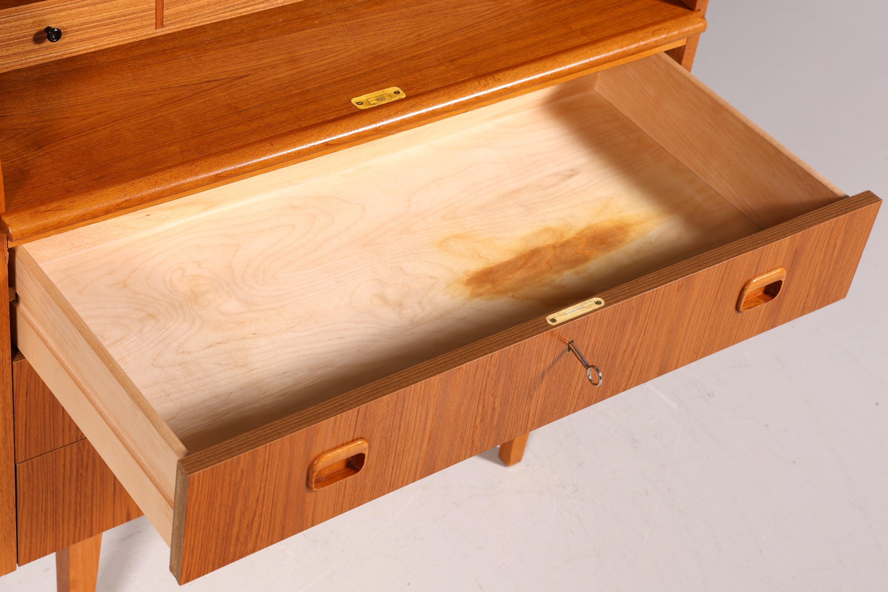 Wunderschöner Mid Century Rollladen Sekretär Danish Design Teak Holz Rollladen Kommode