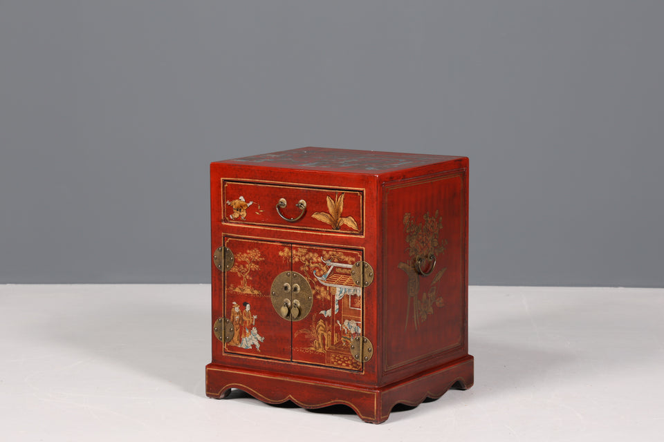 Traumhafte Chinesische Hochzeit Kommode - Roter Schrank mit Asiatischen Motiven China Nachtisch