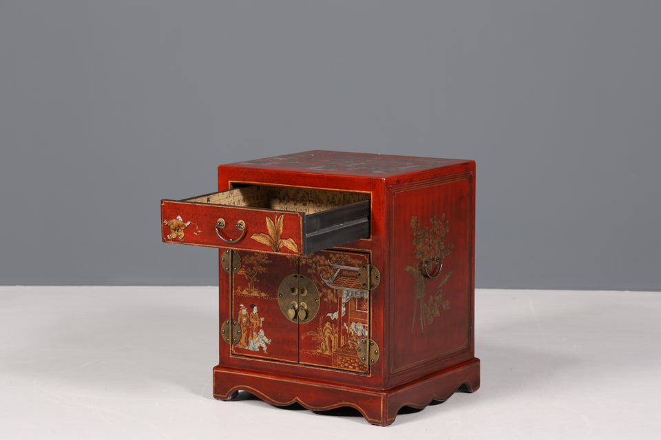 Traumhafte Chinesische Hochzeit Kommode - Roter Schrank mit Asiatischen Motiven China Nachtisch