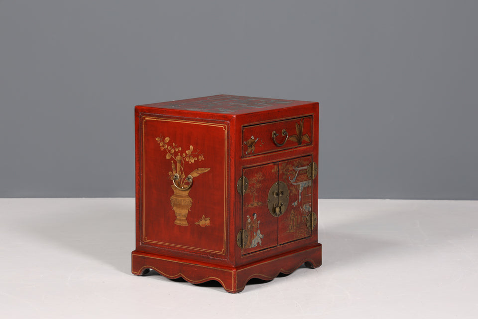 Traumhafte Chinesische Hochzeit Kommode - Roter Schrank mit Asiatischen Motiven China Nachtisch