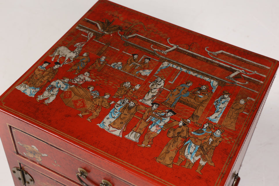 Traumhafte Chinesische Hochzeit Kommode - Roter Schrank mit Asiatischen Motiven China Nachtisch