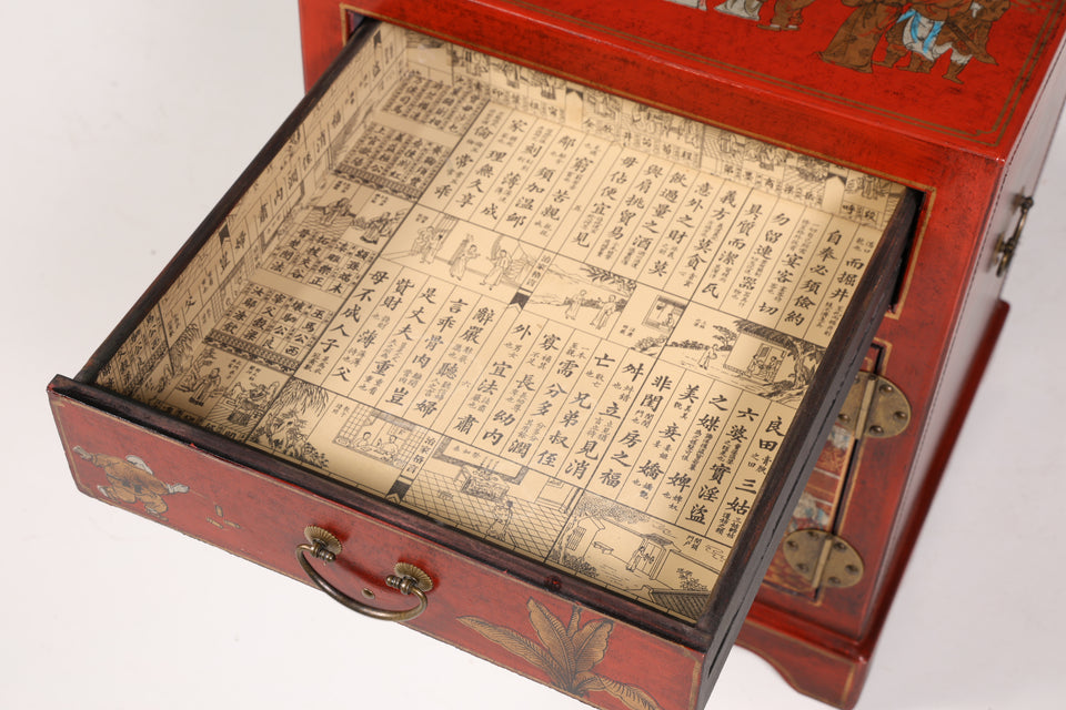 Traumhafte Chinesische Hochzeit Kommode - Roter Schrank mit Asiatischen Motiven China Nachtisch