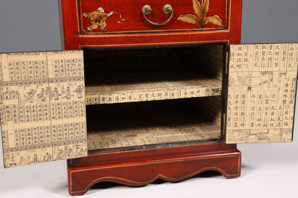 Traumhafte Chinesische Hochzeit Kommode - Roter Schrank mit Asiatischen Motiven China Nachtisch