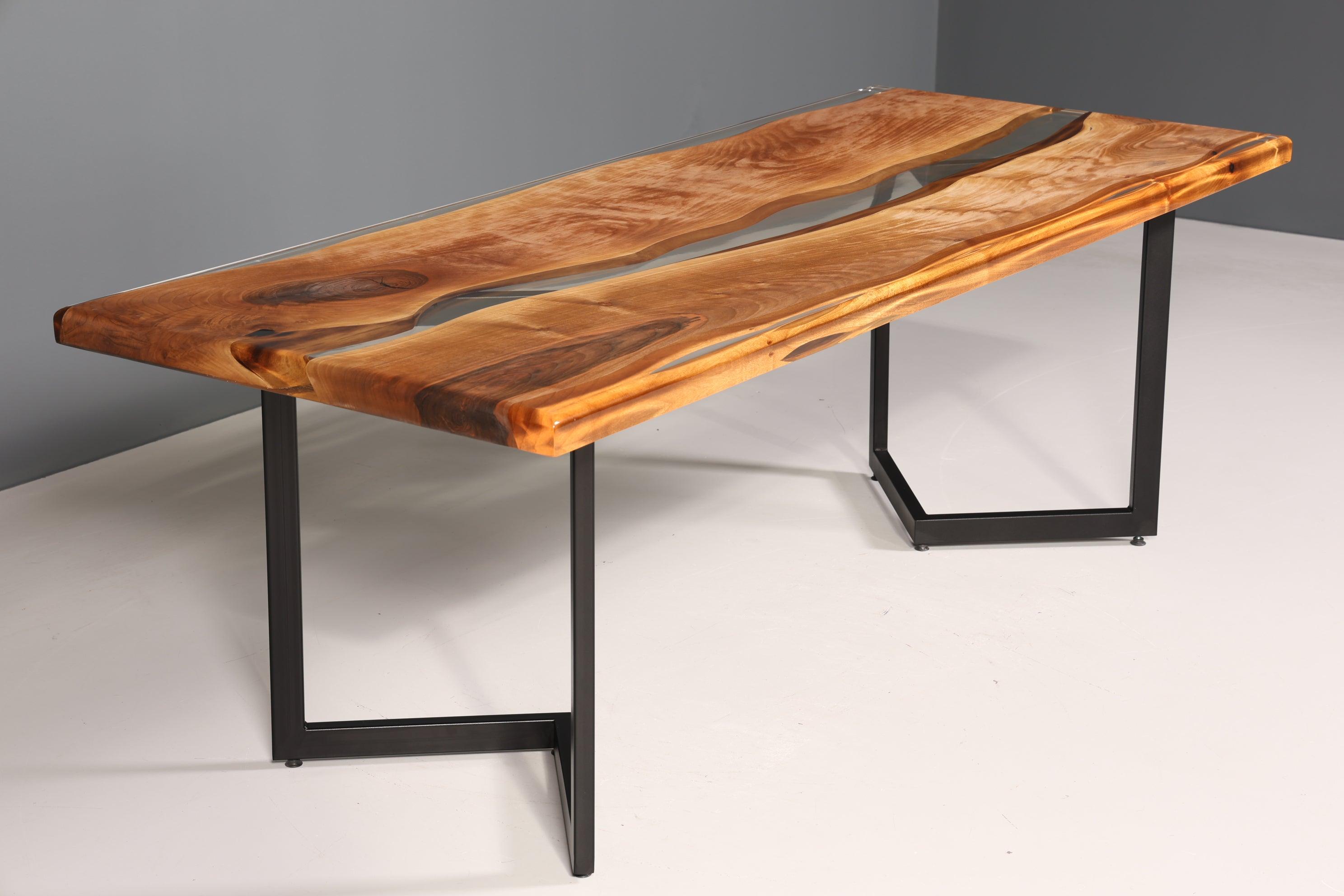 Beeindruckender Epoxidharz Tisch 220-90 cm Epoxy Nussbaum massiv Holz Esszimmer Tisch Küchentisch