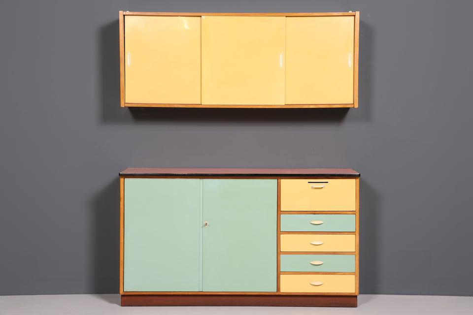 Kultiger Küchenschrank 60s Mid Century Anrichte mit Hängeschrank