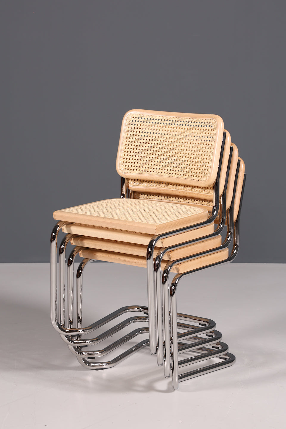 Korbgeflecht Freischwinger Stuhl "Milano" Made in Italy Beige