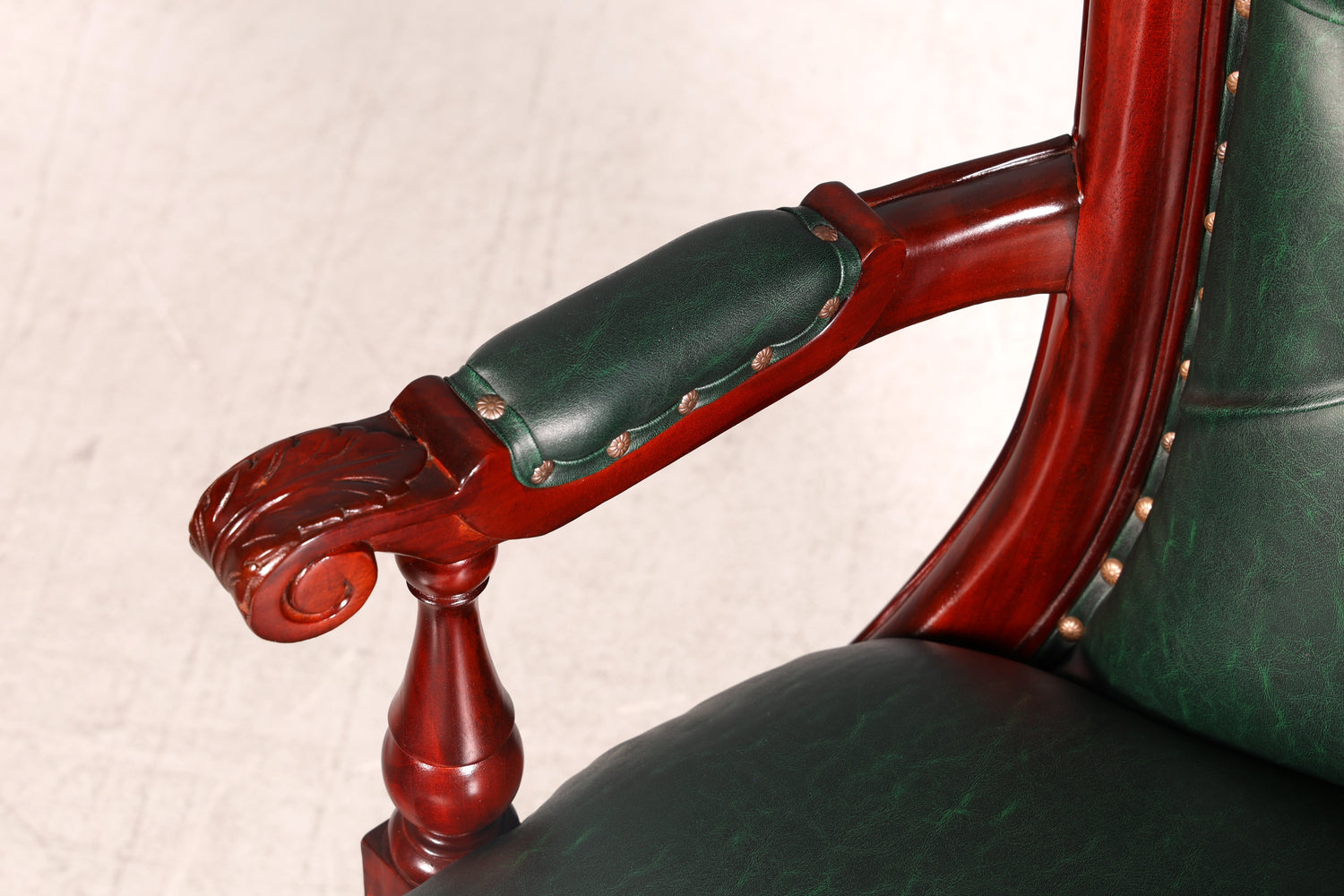 Elegant Chesterfield Executive Office Chair Green Mahogany Desk Chair Swivel Chair English Vintage