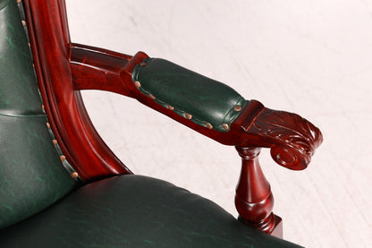 Elegant Chesterfield Executive Office Chair Green Mahogany Desk Chair Swivel Chair English Vintage