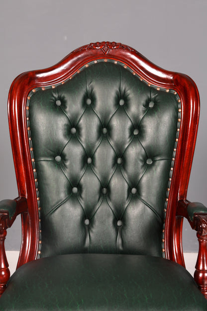 Elegant Chesterfield Executive Office Chair Green Mahogany Desk Chair Swivel Chair English Vintage