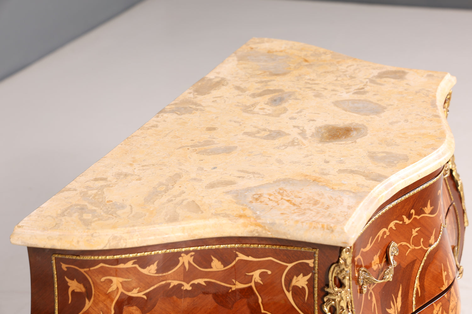 Royal Bulbous Baroque Style Chest of Drawers Brass Marble Louis XV Sideboard Antique Style
