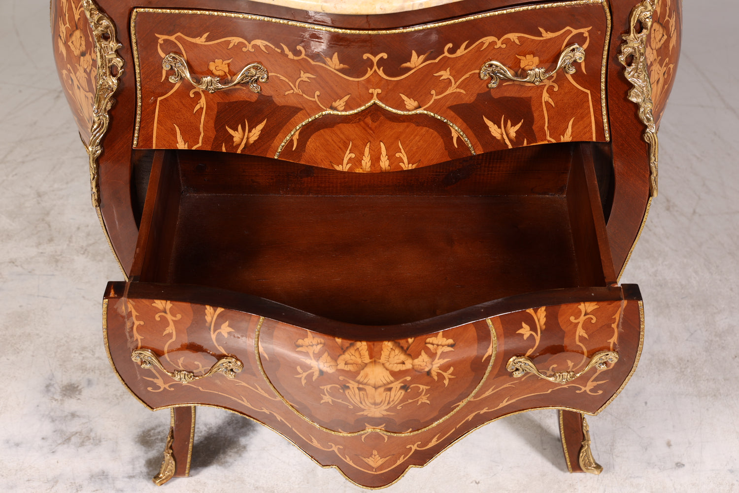 Royal Bulbous Baroque Style Chest of Drawers Brass Marble Louis XV Sideboard Antique Style