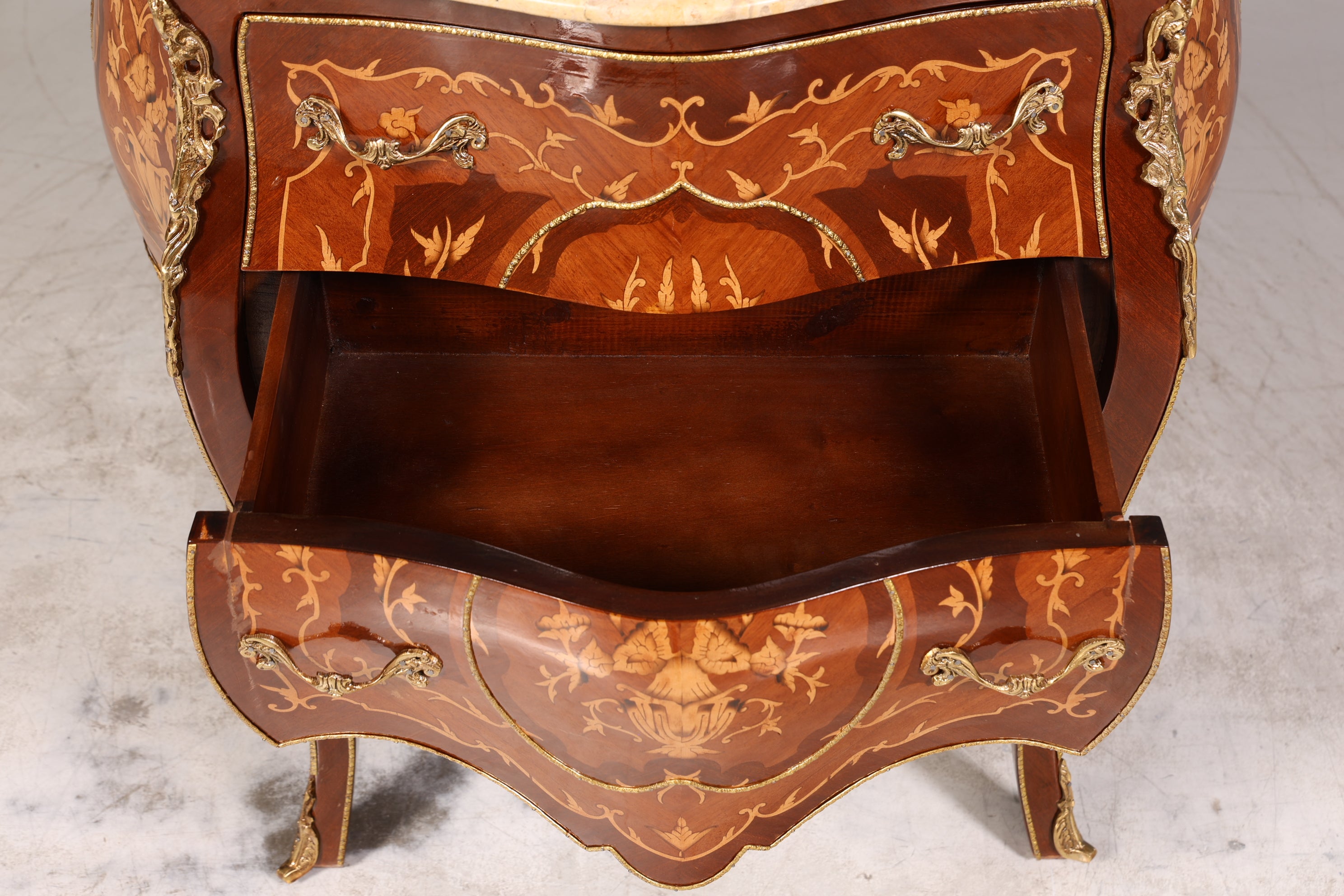 Royal Bulbous Baroque Style Chest of Drawers Brass Marble Louis XV Sideboard Antique Style