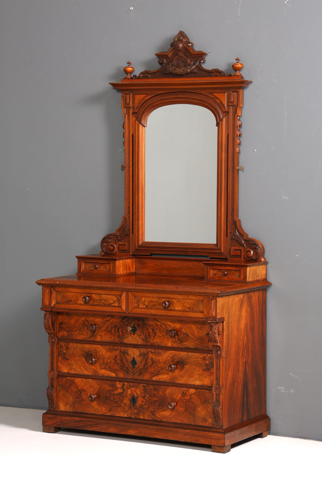 Edle Louis Philippe Kommode mit Spiegelaufsatz Biedermeier Frisierkommode Holz Schrank Antik Flurschrank um 1880