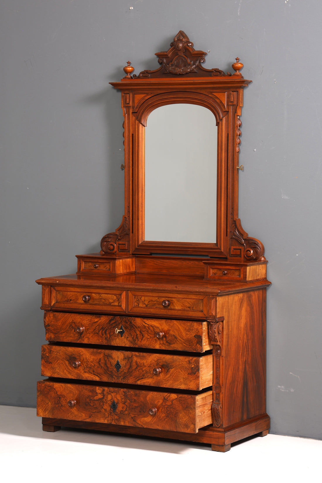 Edle Louis Philippe Kommode mit Spiegelaufsatz Biedermeier Frisierkommode Holz Schrank Antik Flurschrank um 1880