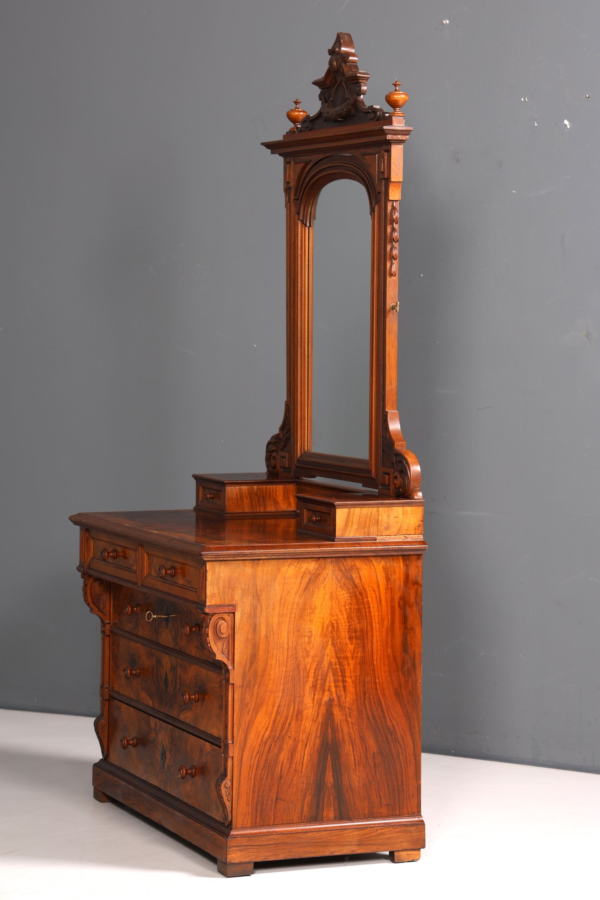 Edle Louis Philippe Kommode mit Spiegelaufsatz Biedermeier Frisierkommode Holz Schrank Antik Flurschrank um 1880