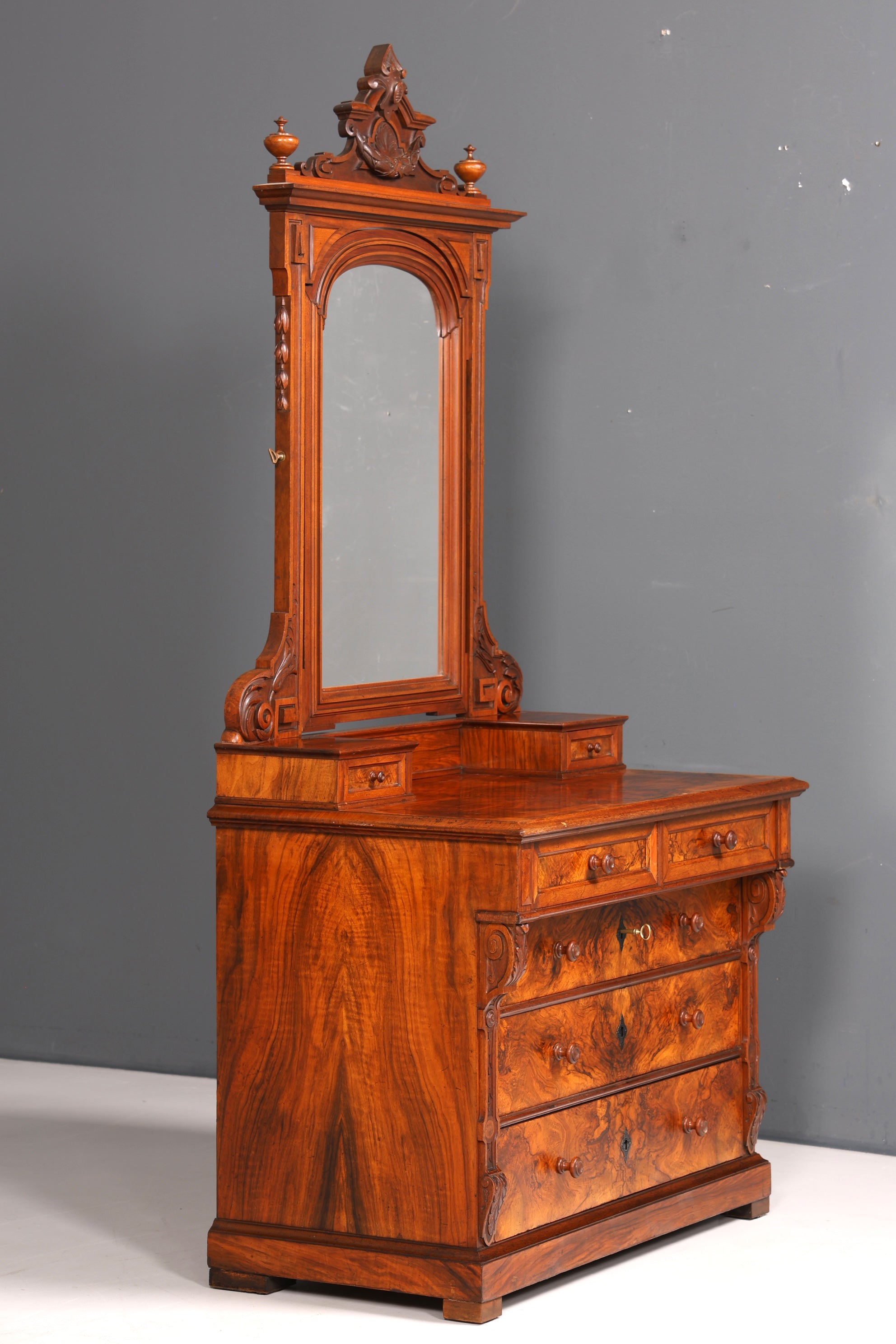 Edle Louis Philippe Kommode mit Spiegelaufsatz Biedermeier Frisierkommode Holz Schrank Antik Flurschrank um 1880