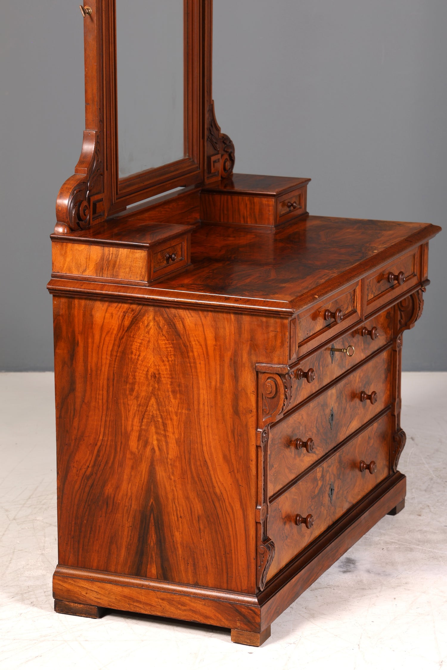 Edle Louis Philippe Kommode mit Spiegelaufsatz Biedermeier Frisierkommode Holz Schrank Antik Flurschrank um 1880