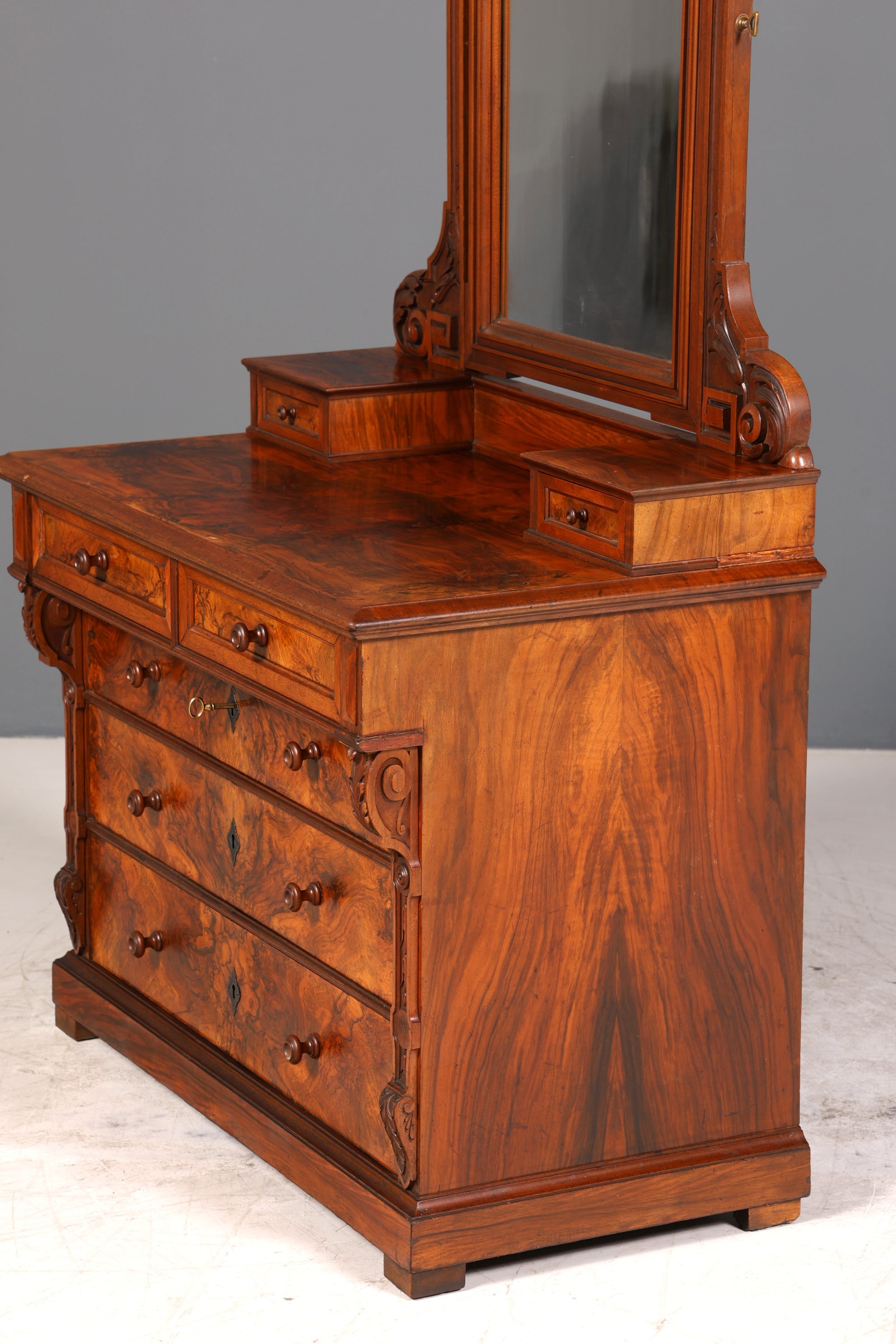 Edle Louis Philippe Kommode mit Spiegelaufsatz Biedermeier Frisierkommode Holz Schrank Antik Flurschrank um 1880