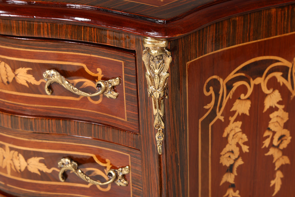 Edler Barock Stil Louis XV Highboard Intarsien Vertiko Kommode