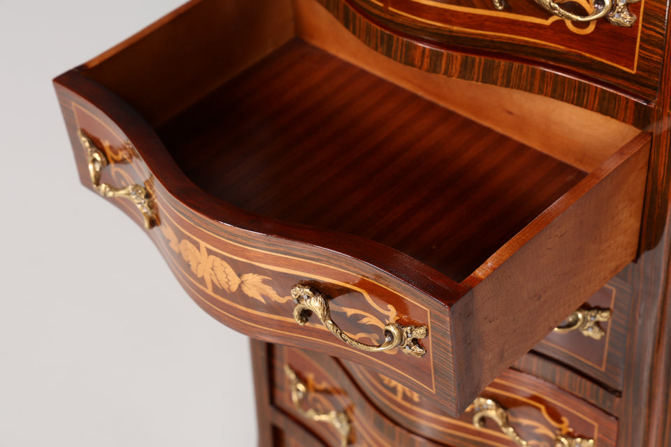 Edler Barock Stil Louis XV Highboard Intarsien Vertiko Kommode