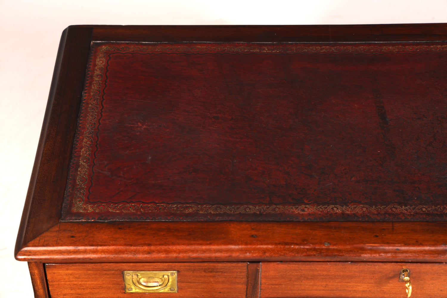 Edler Englischer Military Chest Schreibtisch Maritim Bürotisch Lederauflage Office Desk