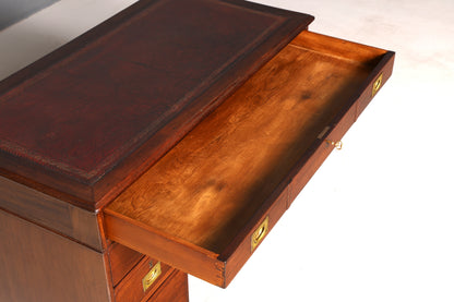 Edler Englischer Military Chest Schreibtisch Maritim Bürotisch Lederauflage Office Desk