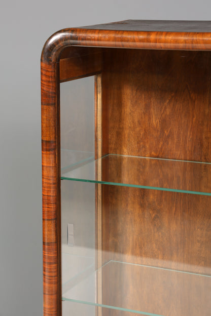 Wunderschöne Art Deco Vitrine Nussbaum Vitrine massiv Holz Antik Schrank Geschirrschrank