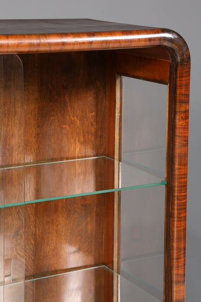 Wunderschöne Art Deco Vitrine Nussbaum Vitrine massiv Holz Antik Schrank Geschirrschrank