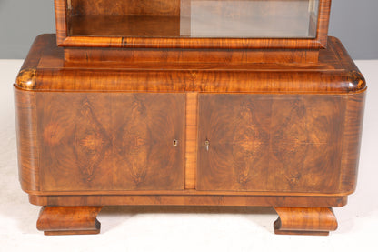 Wunderschöne Art Deco Vitrine Nussbaum Vitrine massiv Holz Antik Schrank Geschirrschrank