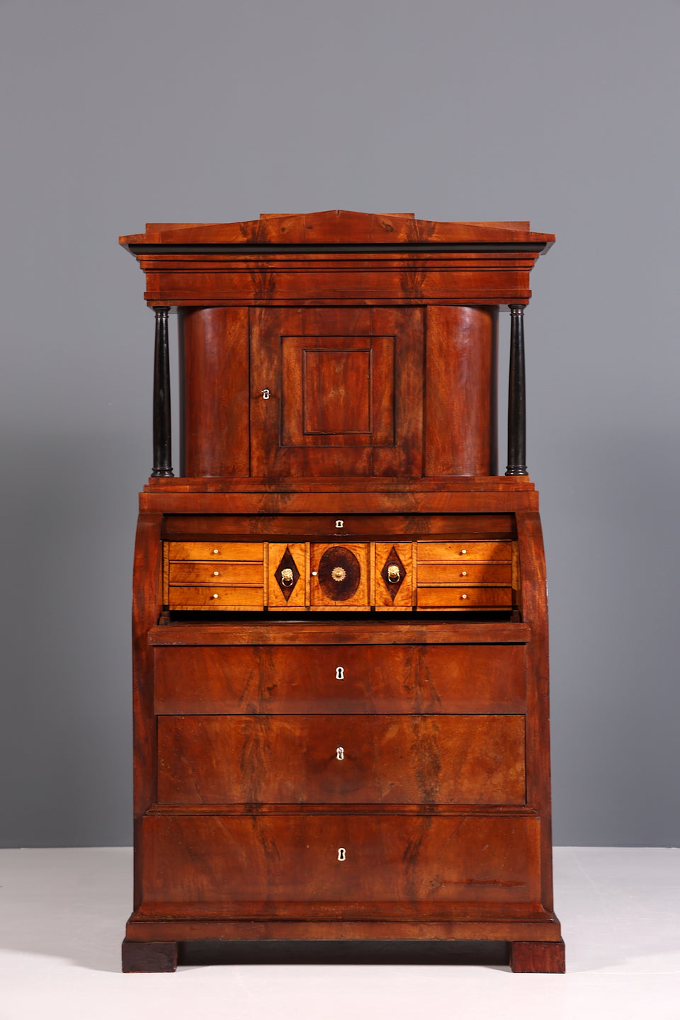 Traumhafter Biedermeier Sekretär um 1840 Rollladen Kommode Säulen Schrank