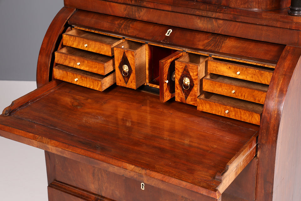 Traumhafter Biedermeier Sekretär um 1840 Rollladen Kommode Säulen Schrank