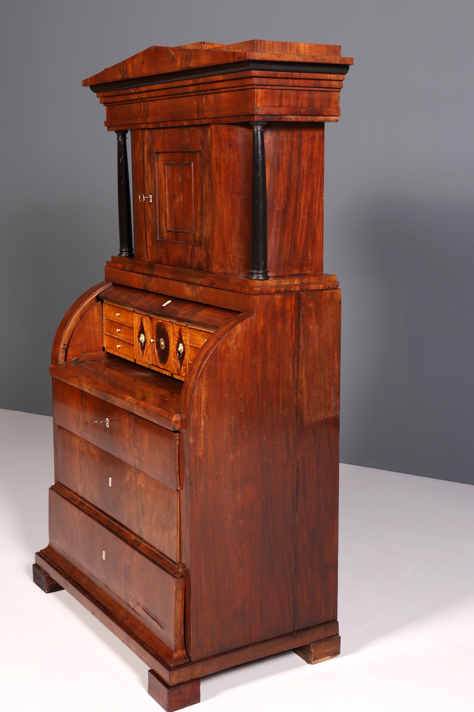 Traumhafter Biedermeier Sekretär um 1840 Rollladen Kommode Säulen Schrank