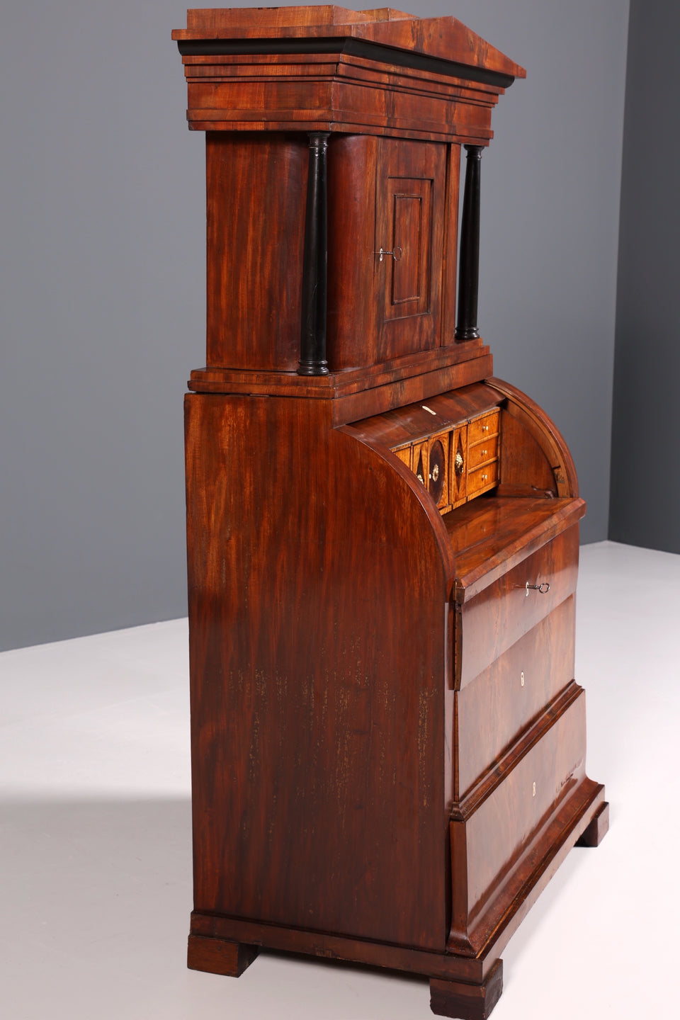 Traumhafter Biedermeier Sekretär um 1840 Rollladen Kommode Säulen Schrank