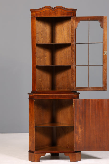 Wunderschöne Englische Eckvitrine Mahagoni Antik 60s echt Holz Schrank Eckschrank Glasvitrine