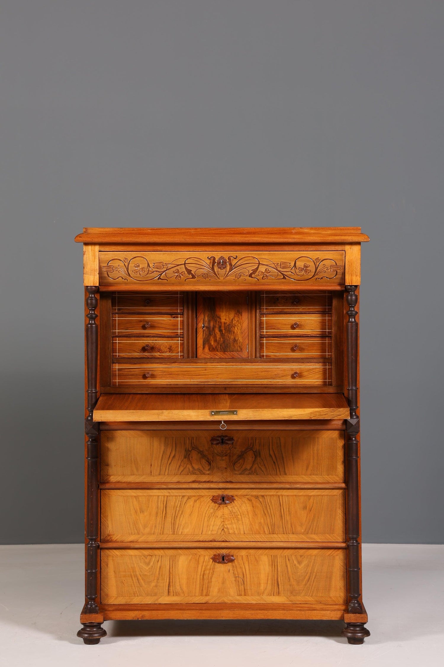 Stilvoller Gründerzeit Sekretär Vertiko Jugendstil Highboard Louis Philippe Kommode um 1880