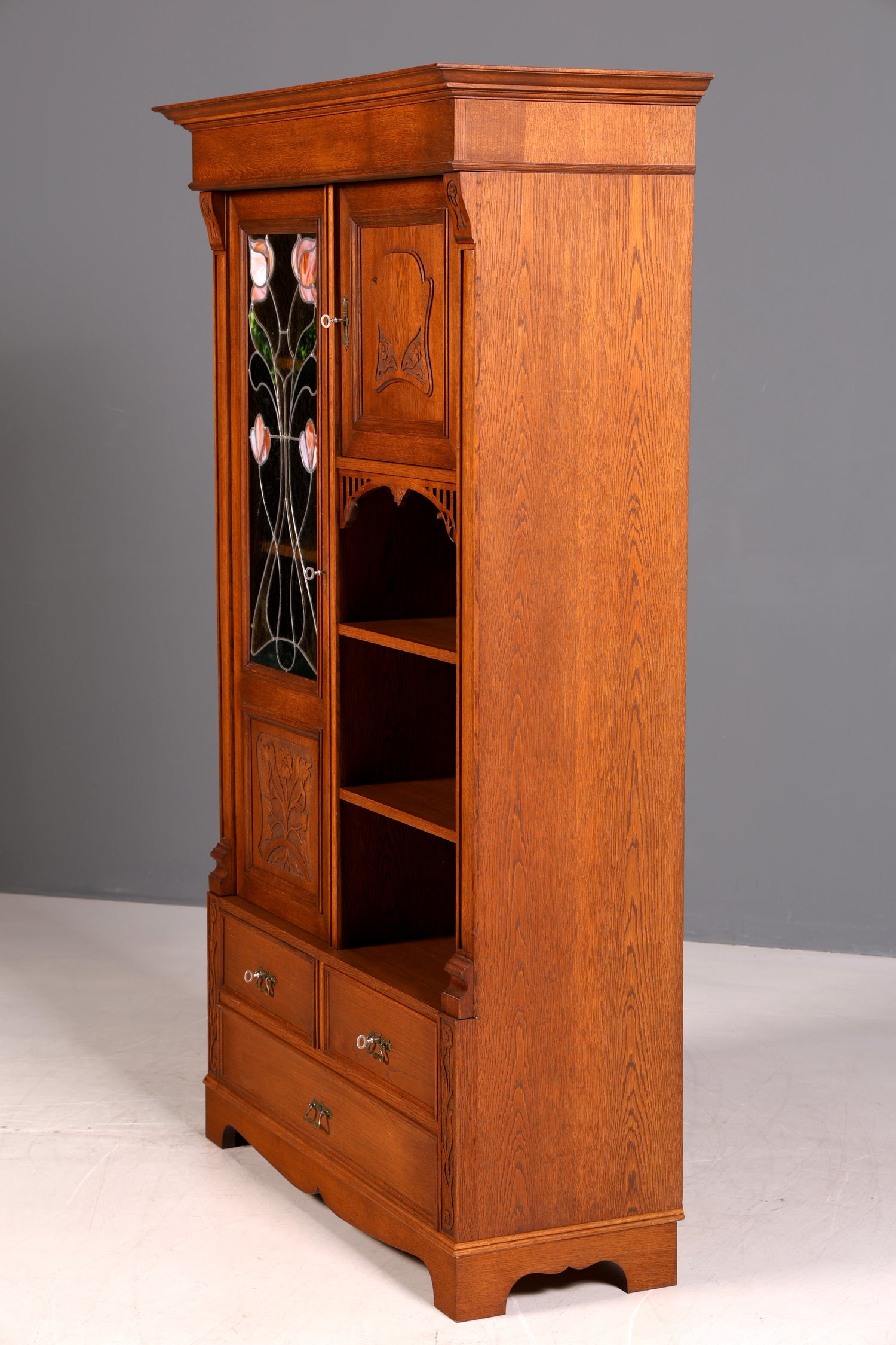 G783 Finish Traumhafte Jugendstil Vitrine Antike Holz Bücherschrank Eiche Antik Schrank Geschirrschrank (Kopie)