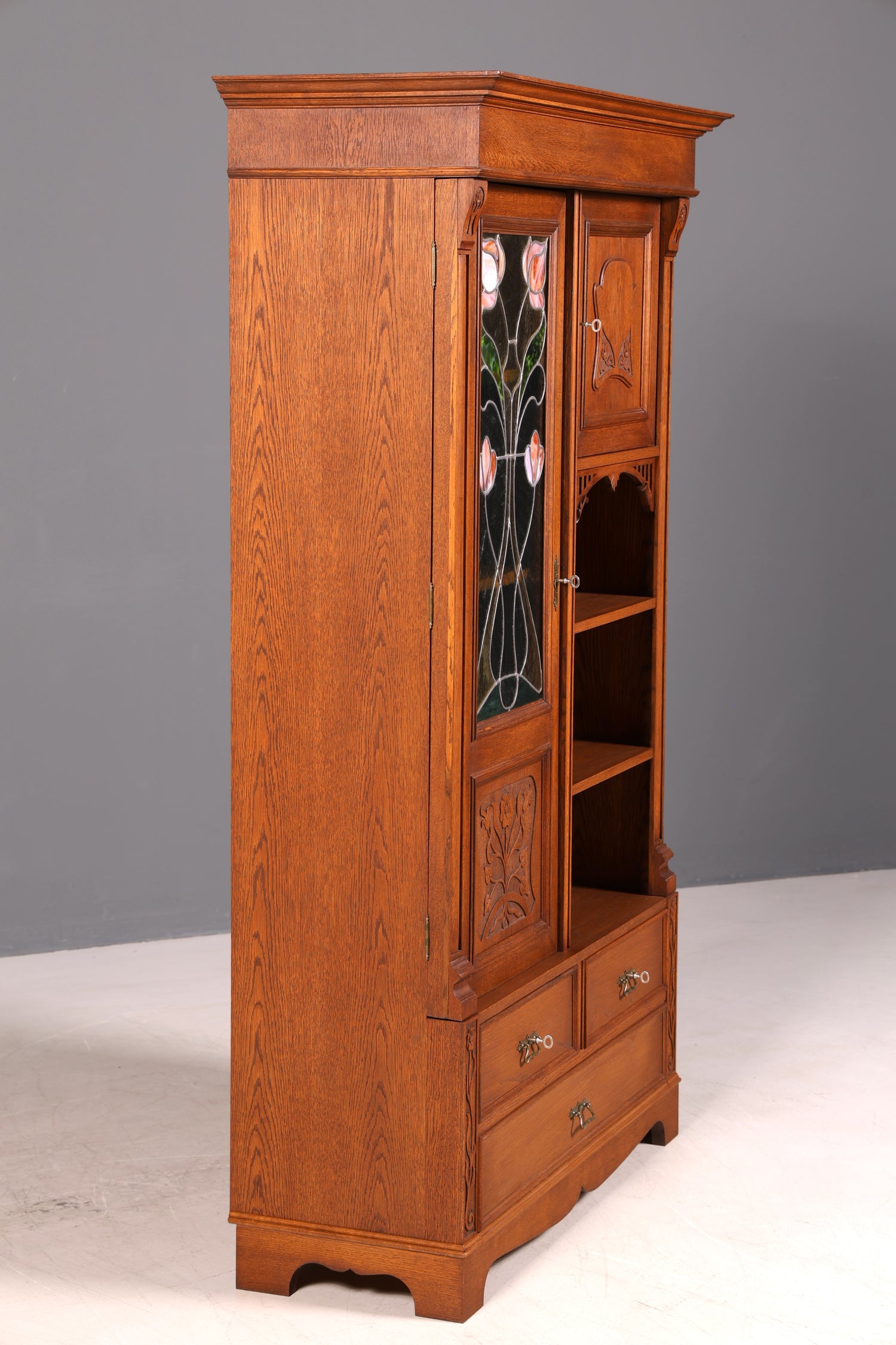 G783 Finish Traumhafte Jugendstil Vitrine Antike Holz Bücherschrank Eiche Antik Schrank Geschirrschrank (Kopie)