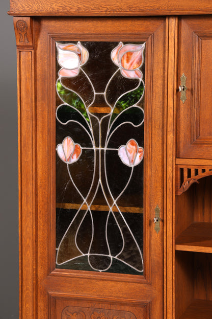 G783 Finish Traumhafte Jugendstil Vitrine Antike Holz Bücherschrank Eiche Antik Schrank Geschirrschrank (Kopie)