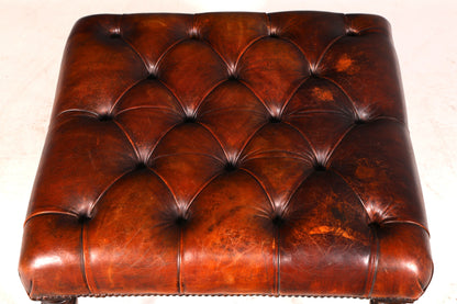 Original Chesterfield Hocker echt Leder Englischer Fusshocker UK Englisch Fussablage