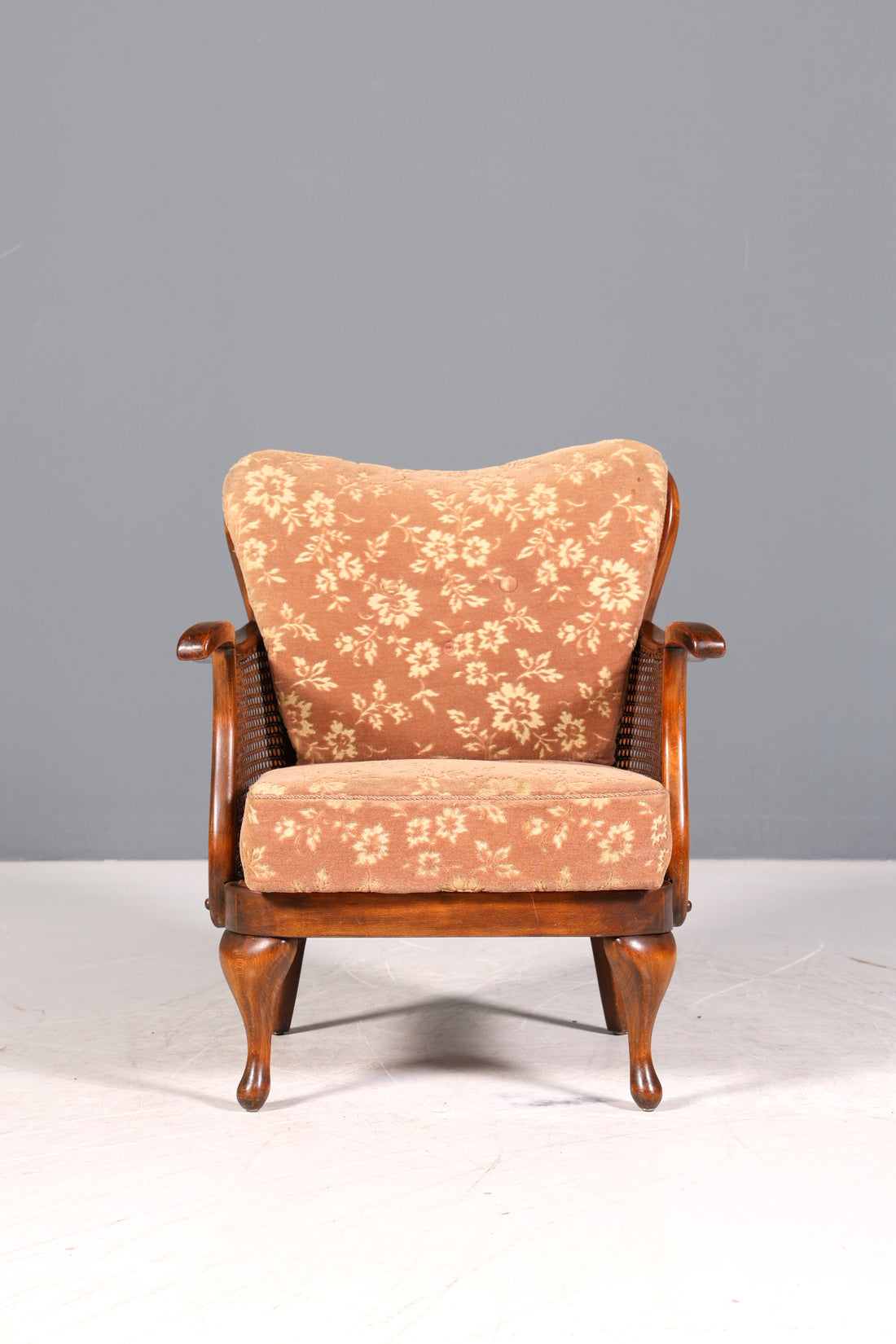Wunderschöner Chippendale Sessel Antik Stil Wiener Geflecht Relax Sessel Vintage Samt Stoff 2 von 2