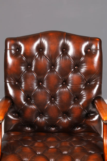 Original Chesterfield Sessel Englischer Armlehnstuhl Echt Leder Bürostuhl Lounge