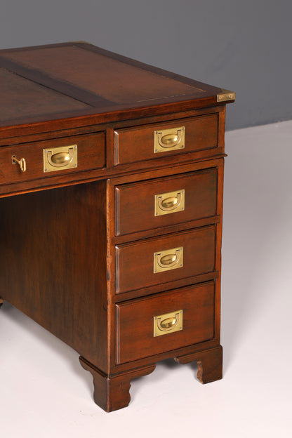 Edler Englischer Schreibtisch Military Chest Echt Lederauflage Bürotisch Office Table Maritim Antik Vintage