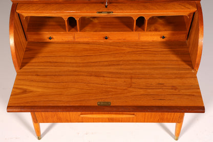 Beautiful mid-century roll-top writing bureau, desk, office cabinet, vintage 1960s wood
