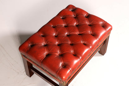 Original Chesterfield Ohrensessel mit Hocker Echtleder Englisch Herrensessel Ledersessel Antik Vintage