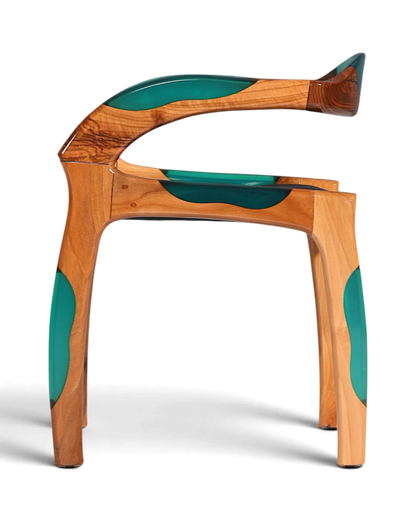 Epoxy Sessel "Arnson Plus Green" Epoxidharz Armlehnsessel Massiv Holz Stuhl Nussbaum Sekretär Stuhl