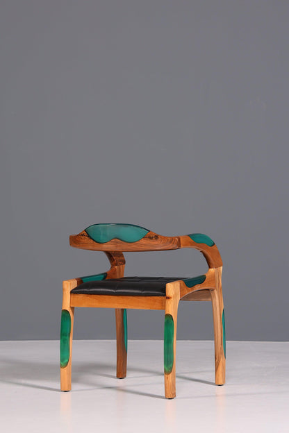 Epoxy Sessel &quot;Arnson Plus Green&quot; Epoxidharz Armlehnsessel Massiv Holz Stuhl Nussbaum Sekretär Stuhl