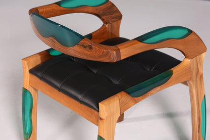 Epoxy Sessel &quot;Arnson Plus Green&quot; Epoxidharz Armlehnsessel Massiv Holz Stuhl Nussbaum Sekretär Stuhl