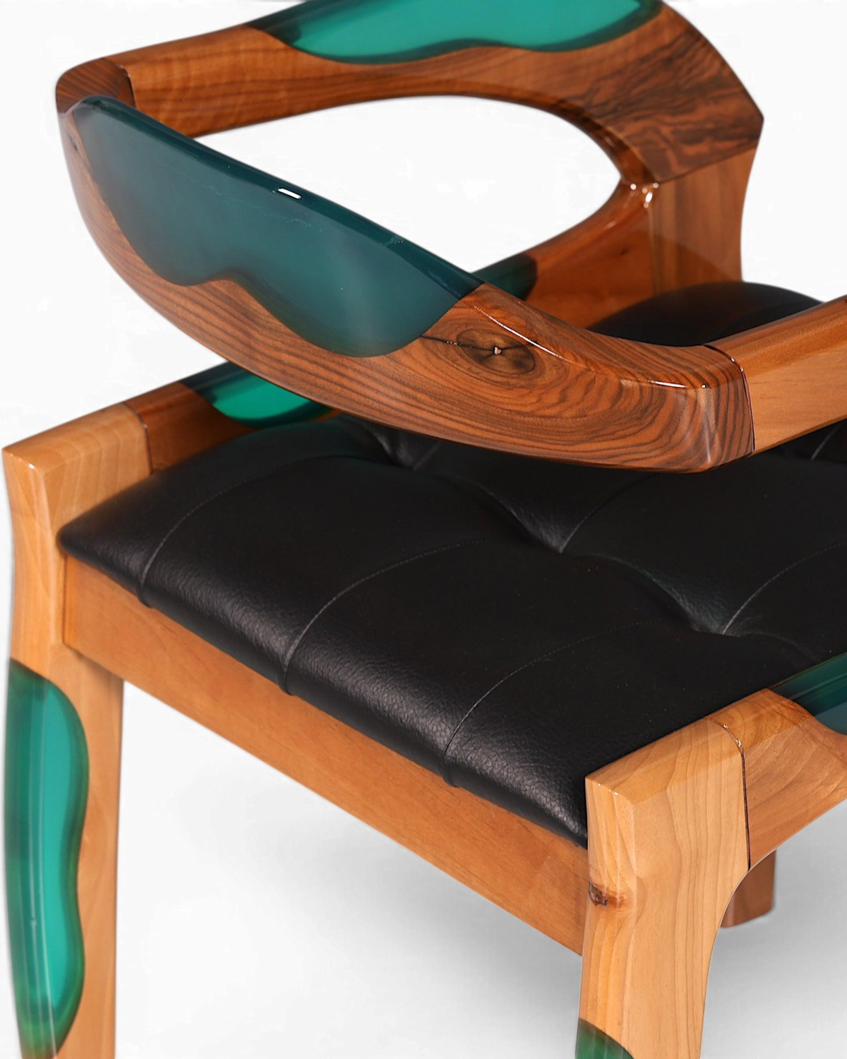 Epoxy Sessel "Arnson Plus Green" Epoxidharz Armlehnsessel Massiv Holz Stuhl Nussbaum Sekretär Stuhl