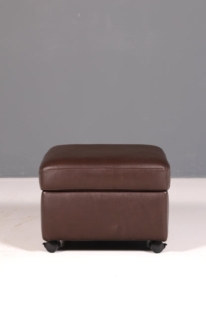 Beautiful Stressless E200 corner sofa in genuine brown leather with chaise longue, footstool, and vintage leather upholstery.