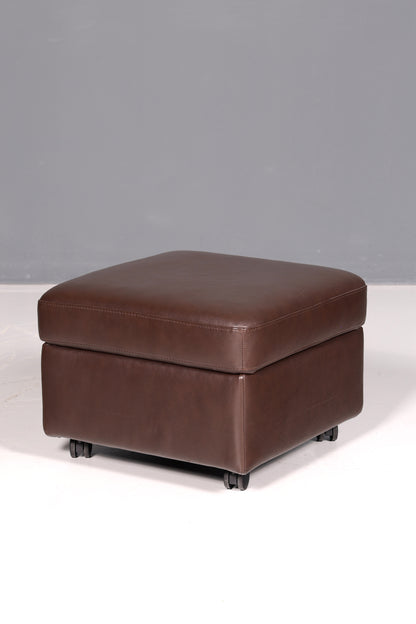 Beautiful Stressless E200 corner sofa in genuine brown leather with chaise longue, footstool, and vintage leather upholstery.